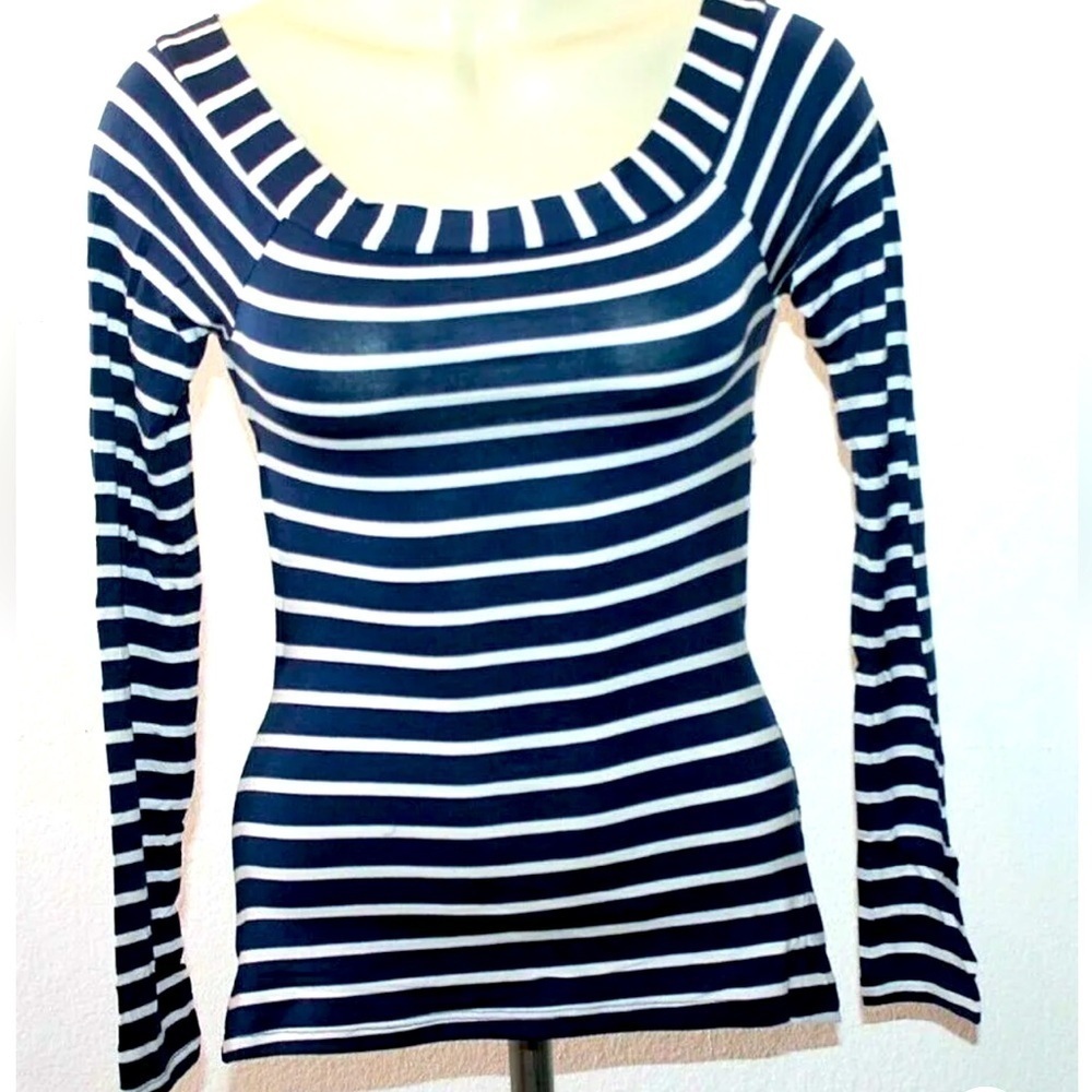 Rampage Navy Blue and White Long Sleeve Top - Size Medium